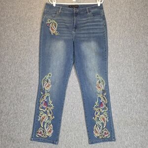 Boston Proper Paisley Embroidered Embellished Blue Jeans Wmn's 14